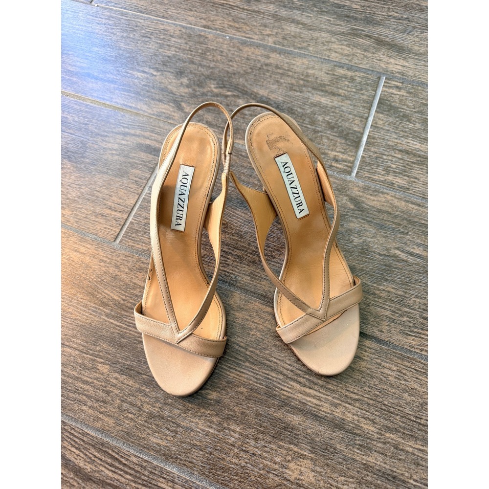 Aquazzura Beige Leather Strappy Slingback Stiletto Heels Sandals Size 36 Italy